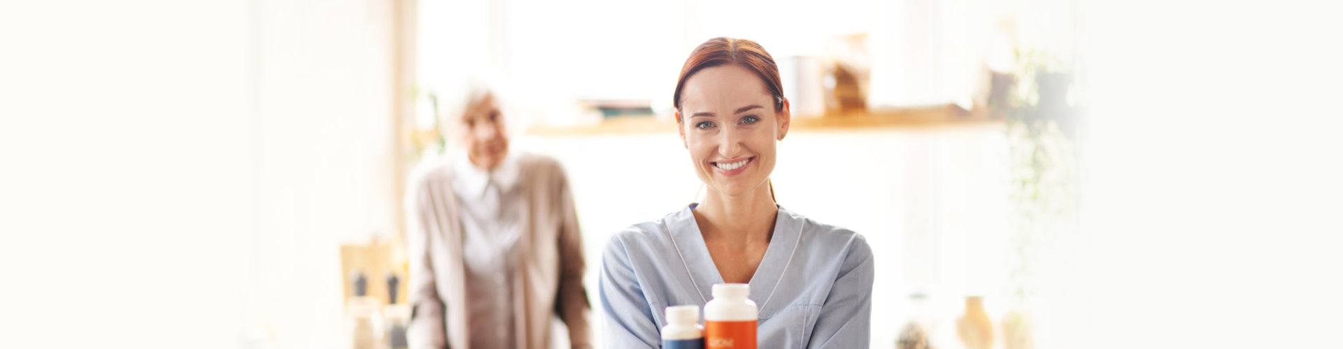 female caregiver showing medicines